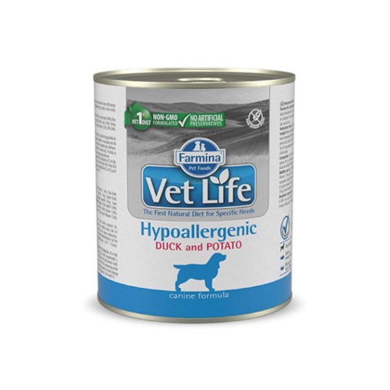vet life dog hypoallergenic duck & potato 300 gr